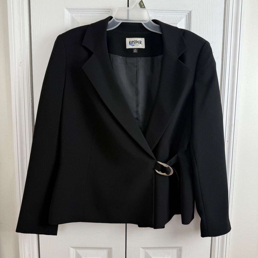Kasper Petite Black Textured Wrap Blazer Jacket Women's 14P Career Chic